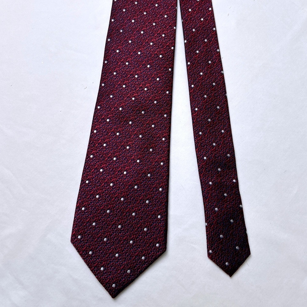 Jos A Bank Mens Reserve Silk Polka Dot Textured Necktie Extra Long Burgundy